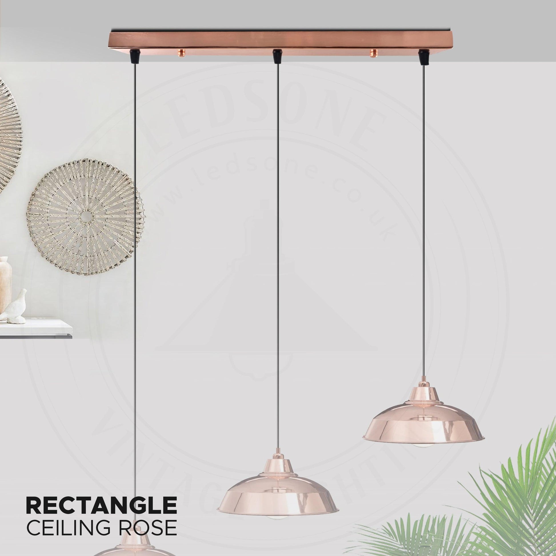 Rose Gold 3 Outlet Ceiling Rose Pendant Lighting Fixture 500 mm x 60 mm Modern Industrial Metal Fitting Ceiling Plate~4131-3