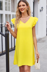 Ruffled V-Neck Flutter Sleeve Dress - Puritific