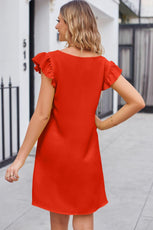 Ruffled V-Neck Flutter Sleeve Dress - Puritific