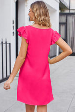 Ruffled V-Neck Flutter Sleeve Dress - Puritific