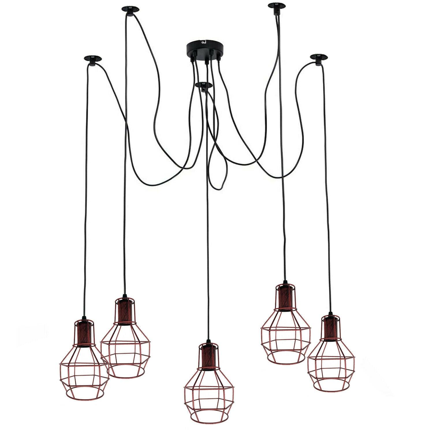 Rustic Red 2m Pendant Light Cage Retro Industrial Ceiling Light Spider Lamp~1589-0