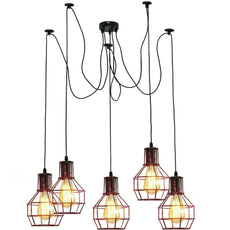 Rustic Red 2m Pendant Light Cage Retro Industrial Ceiling Light Spider Lamp~1589-4