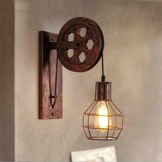 Rustic Red Loft Style Wall lamp Antique Lift Retractable Pulley Wall Lighting~1912-3