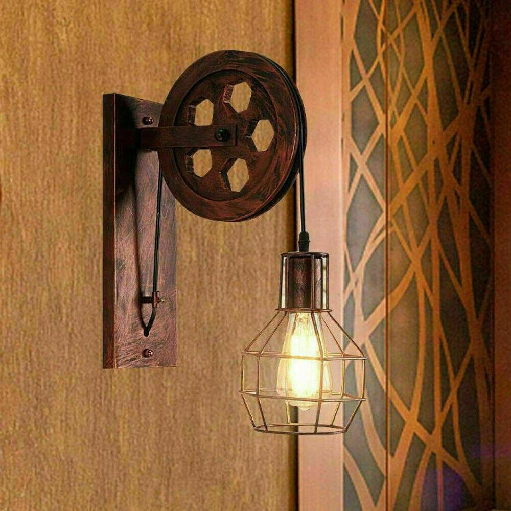 Rustic Red Loft Style Wall lamp Antique Lift Retractable Pulley Wall Lighting~1912-8