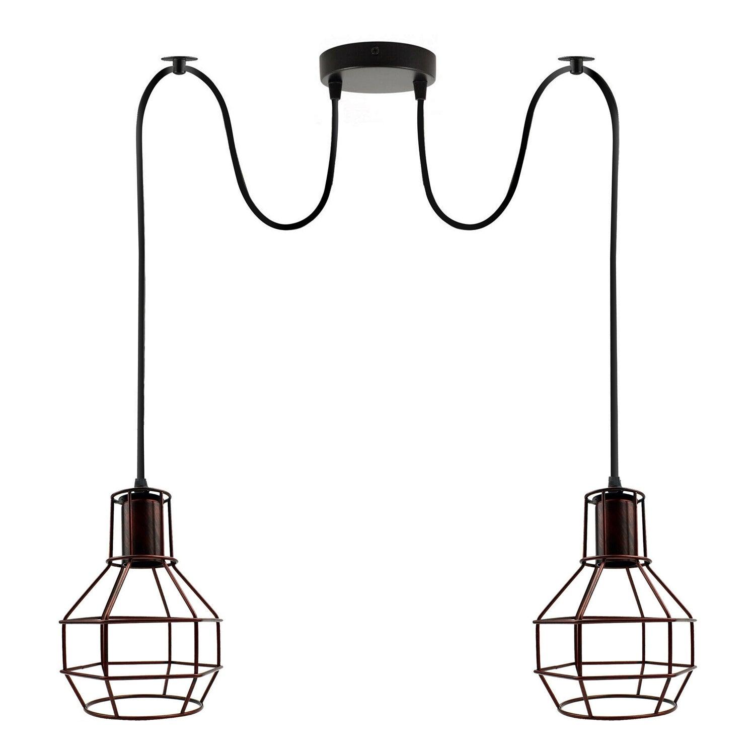 Rustic Red Nest Cage Retro Industrial 2 Way Indoor Ceiling Pendant Chandelier Hanging Light Metal~3492-3