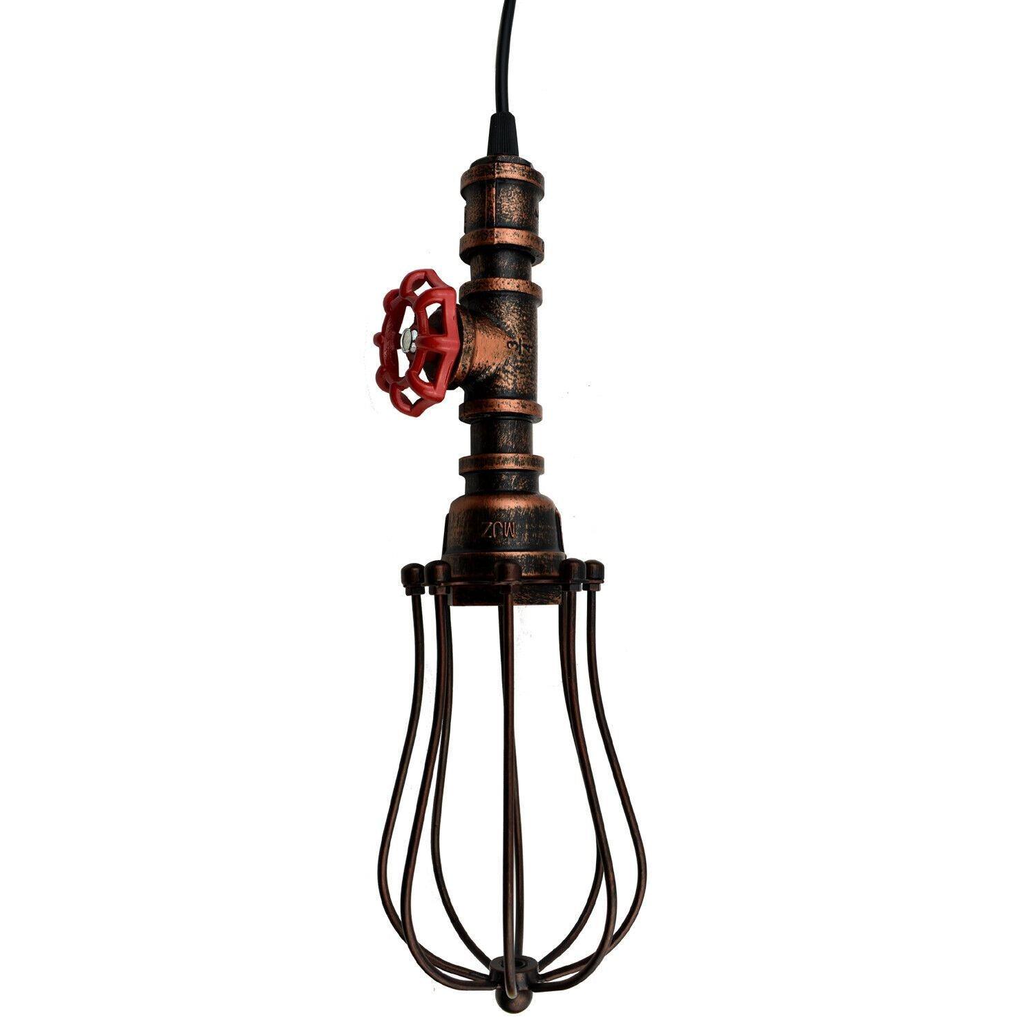 Rustic Red Pendant Light Steampunk Pipe Light Balloon Cage Lamp Hanging Indoor Light Fitting For Kitchen, Living room~1194-3