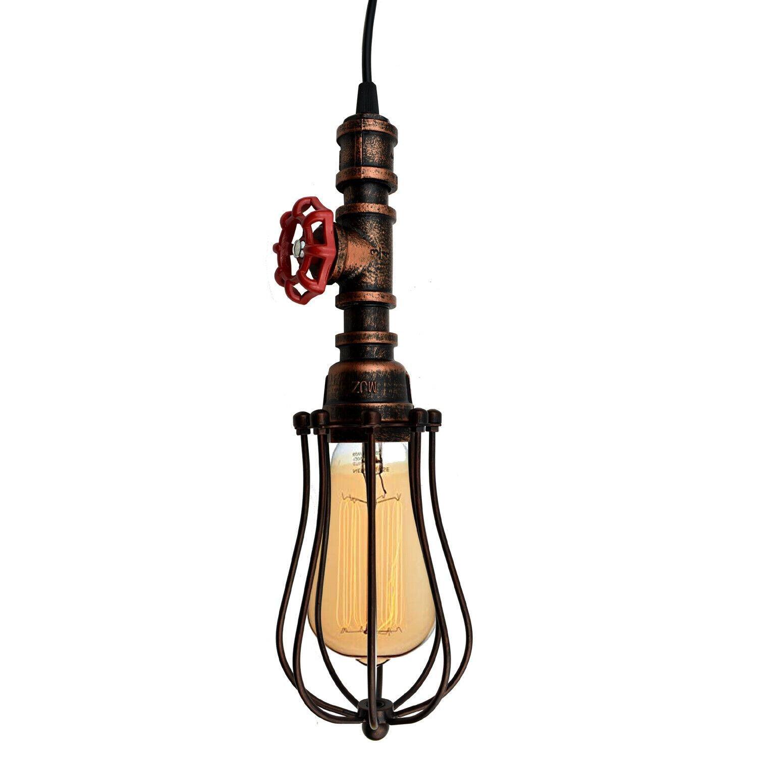 Rustic Red Pendant Light Steampunk Pipe Light Balloon Cage Lamp Hanging Indoor Light Fitting For Kitchen, Living room~1194-4