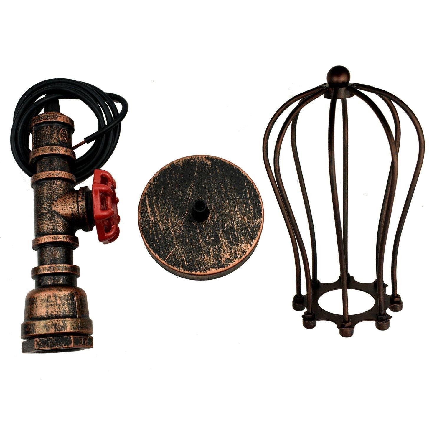 Rustic Red Pendant Light Steampunk Pipe Light Balloon Cage Lamp Hanging Indoor Light Fitting For Kitchen, Living room~1194-5