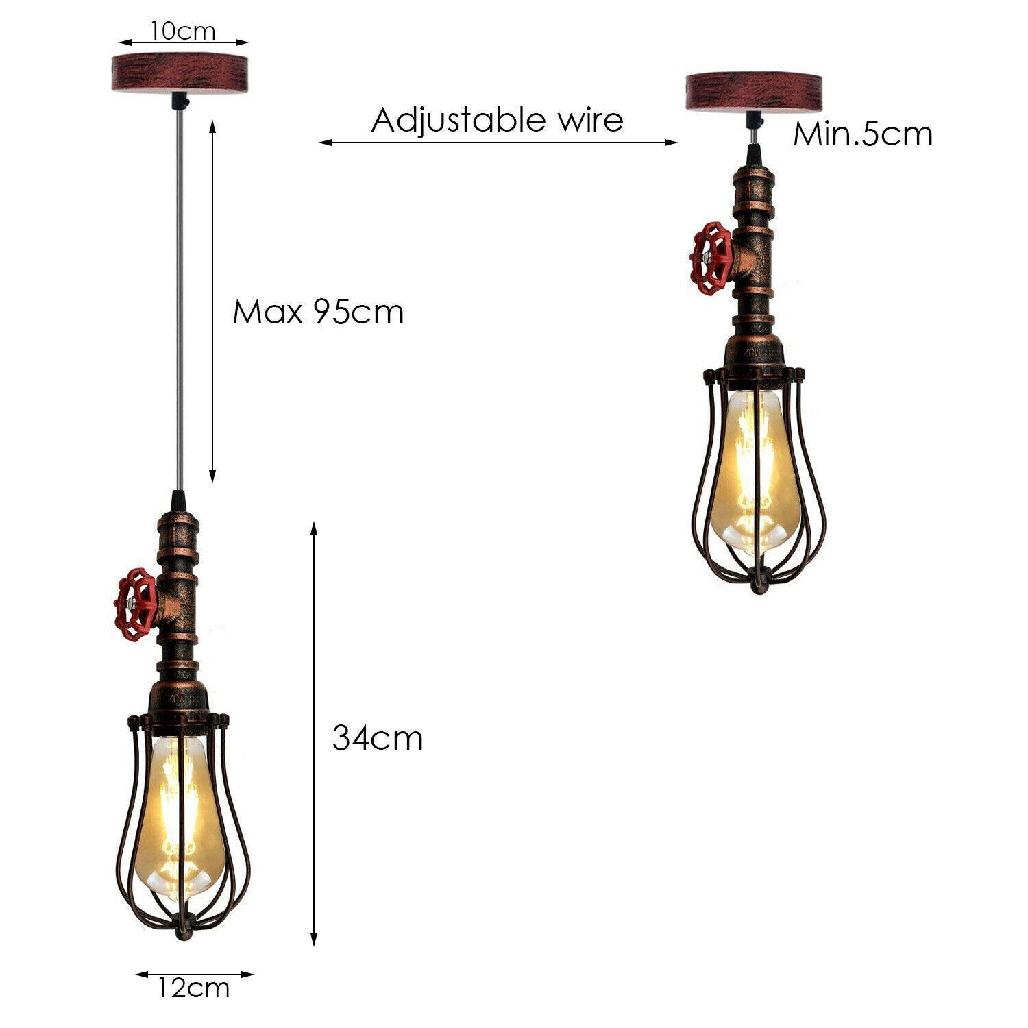 Rustic Red Pendant Light Steampunk Pipe Light Balloon Cage Lamp Hanging Indoor Light Fitting For Kitchen, Living room~1194-6