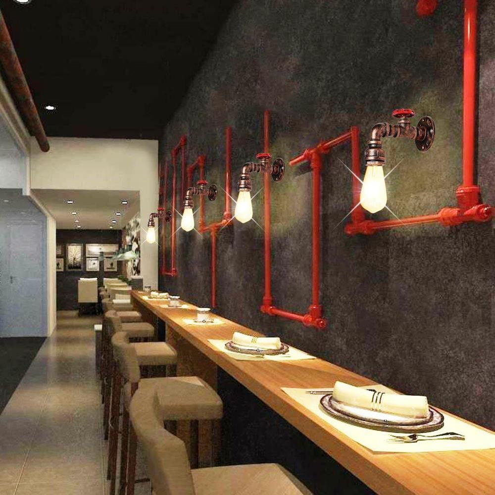 Rustic Red Wall Lights Industrial Metal Water Pipe Wall Lamp~2885-0