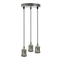 Satin Nickel 3 Head Pendant Braided Fabric Flex Lamp Holder Fitting~1622-1