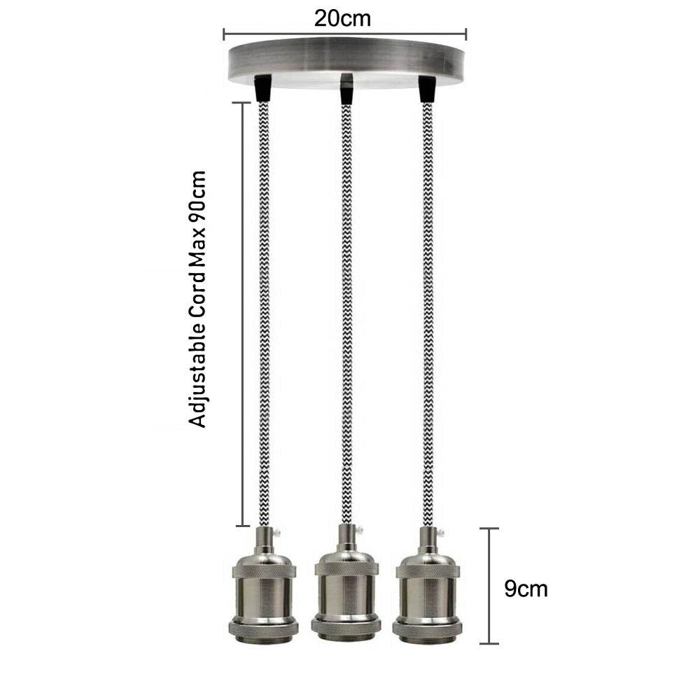 Satin Nickel 3 Head Pendant Braided Fabric Flex Lamp Holder Fitting~1622-2