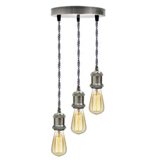 Satin Nickel 3 Head Pendant Braided Fabric Flex Lamp Holder Fitting~1622-6