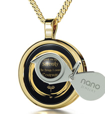 Serenity Prayer Necklace 24k Gold Inscribed Zen Circle Pendant - Puritific