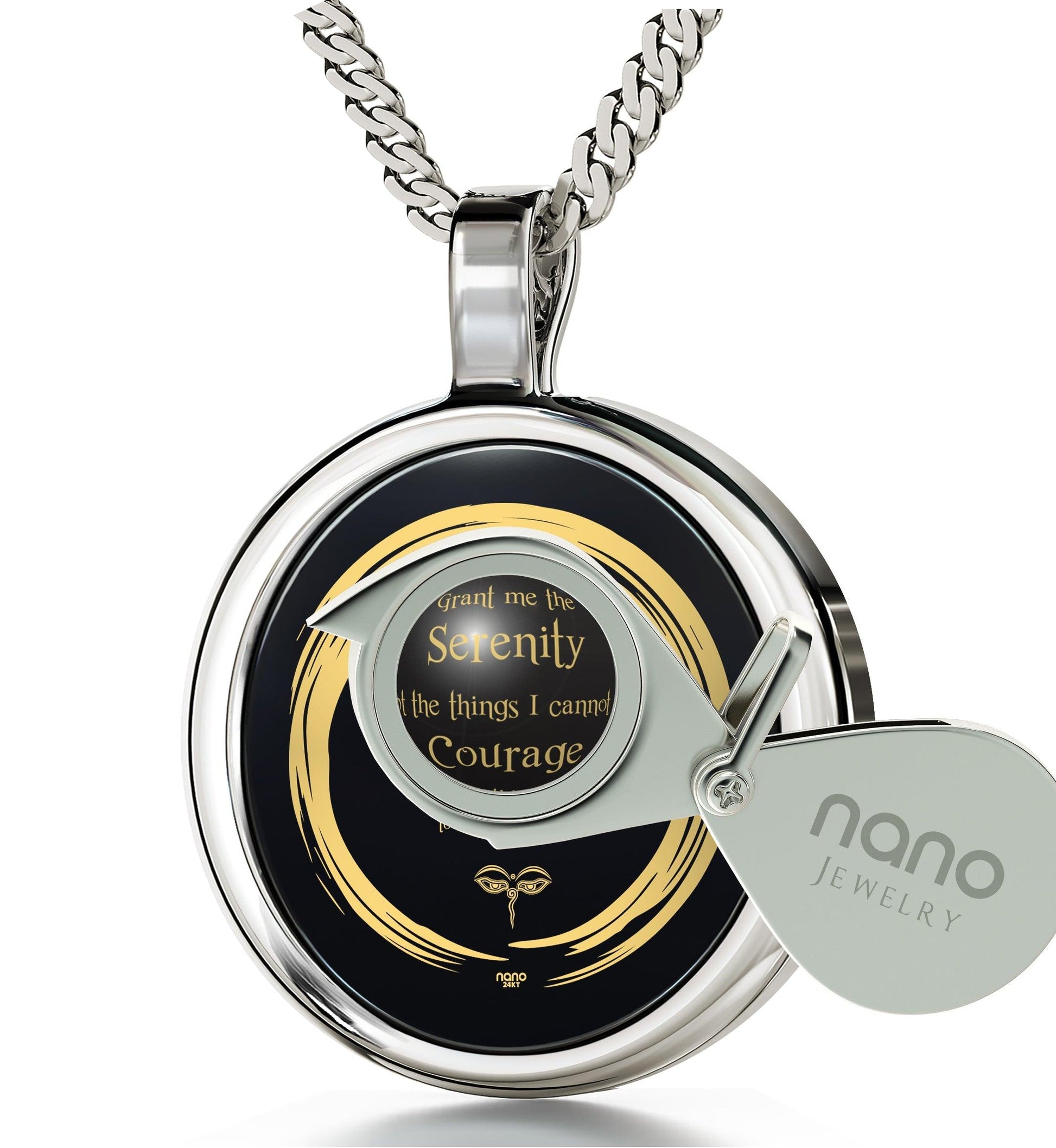 Serenity Prayer Necklace 24k Gold Inscribed Zen Circle Pendant - Puritific