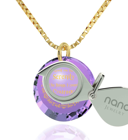 Serenity Prayer Necklace Inspirational Cubic Zirconia Pendant - Puritific