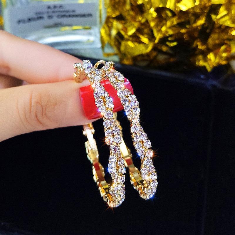 Shiny Screw Crystal Round Hoop Earrings - Puritific