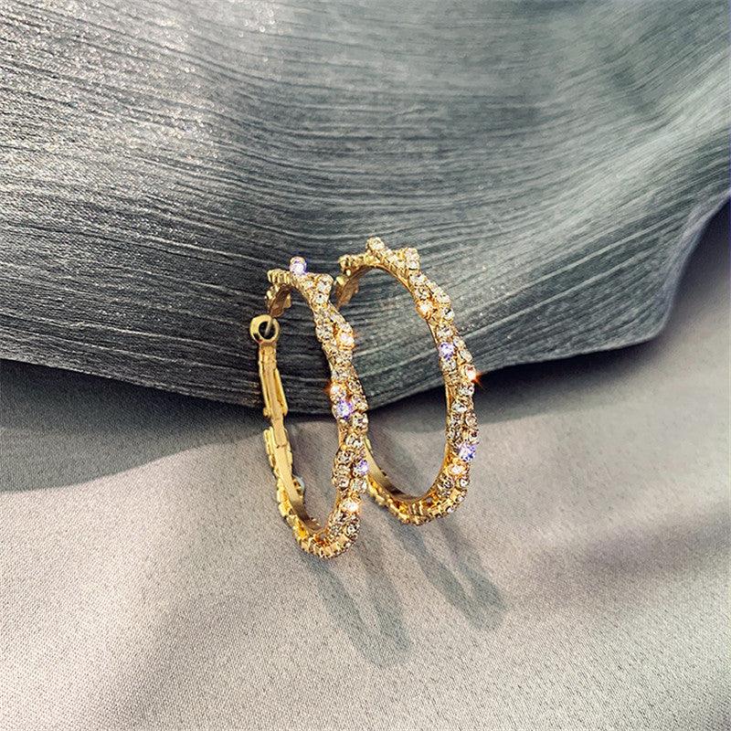 Shiny Screw Crystal Round Hoop Earrings - Puritific