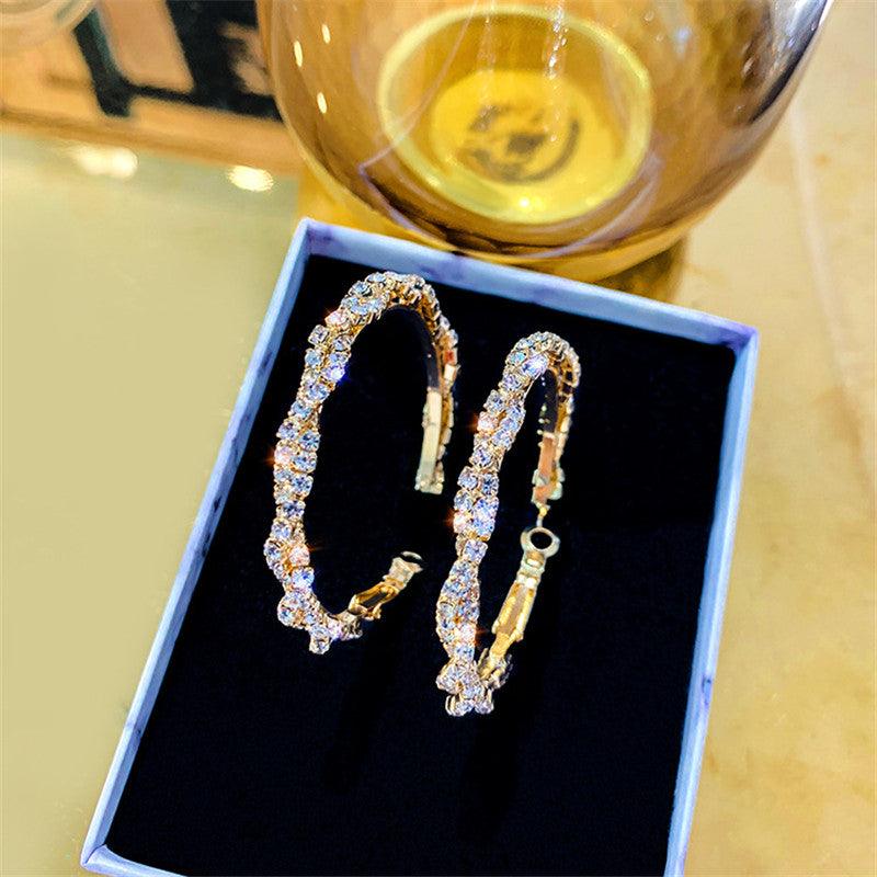 Shiny Screw Crystal Round Hoop Earrings - Puritific