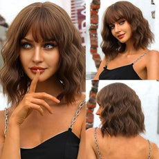 Short Curly Wavy Synthetic Wig With Bangs - Puritific