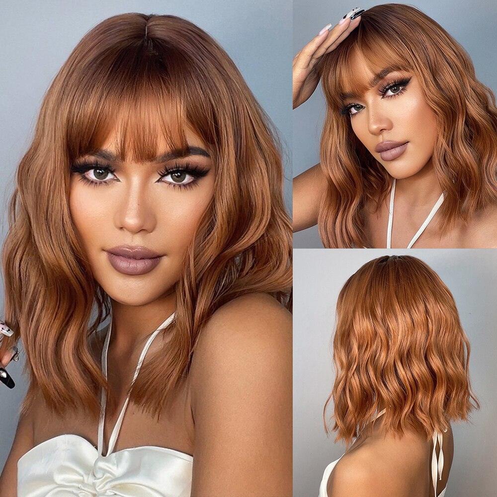 Short Curly Wavy Synthetic Wig With Bangs - Puritific