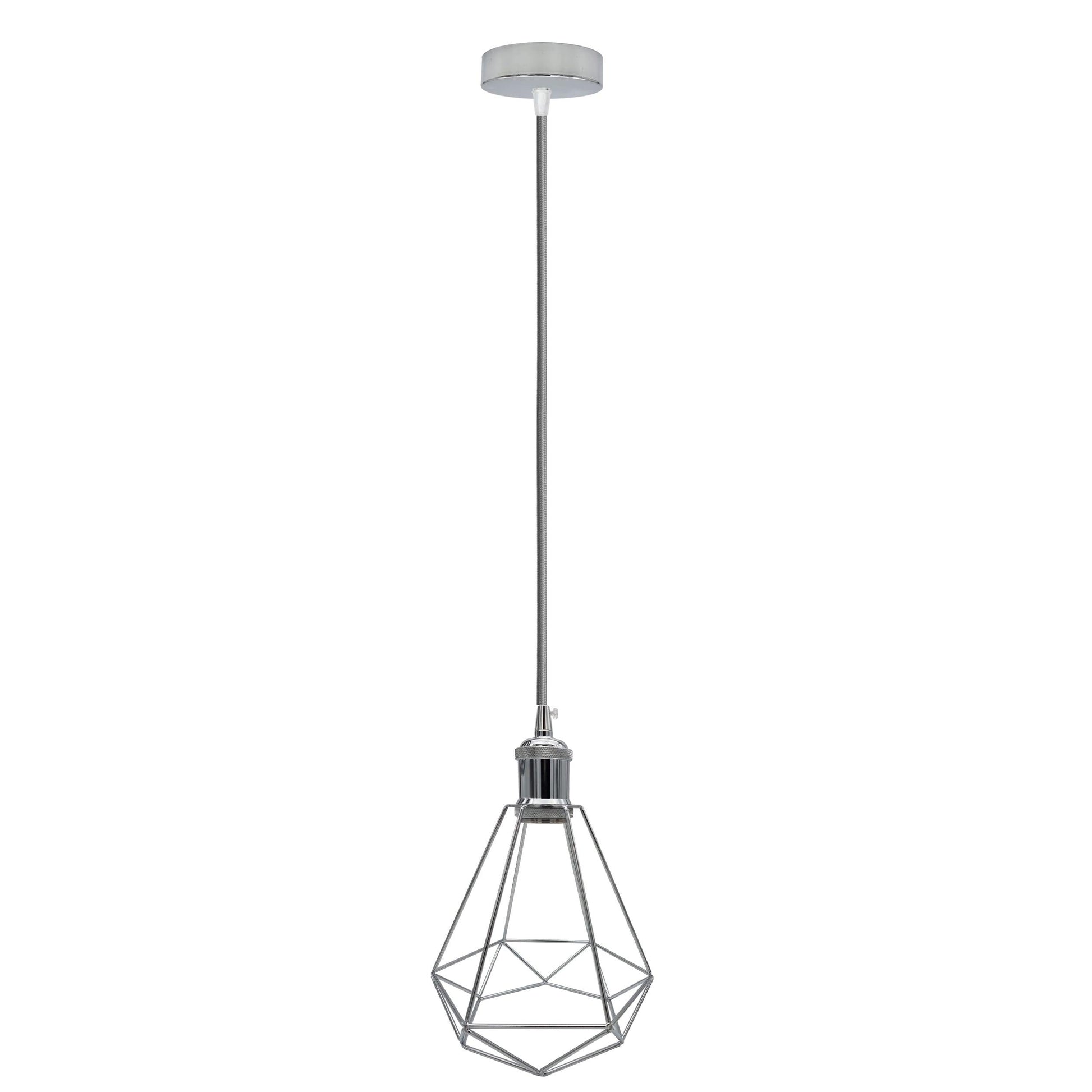 Single Chrome E27 Ceiling Hanging Light Cage Shade Loft Metal Pendant Lamp~4188-14