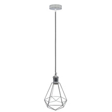 Single Chrome E27 Ceiling Hanging Light Cage Shade Loft Metal Pendant Lamp~4188-14