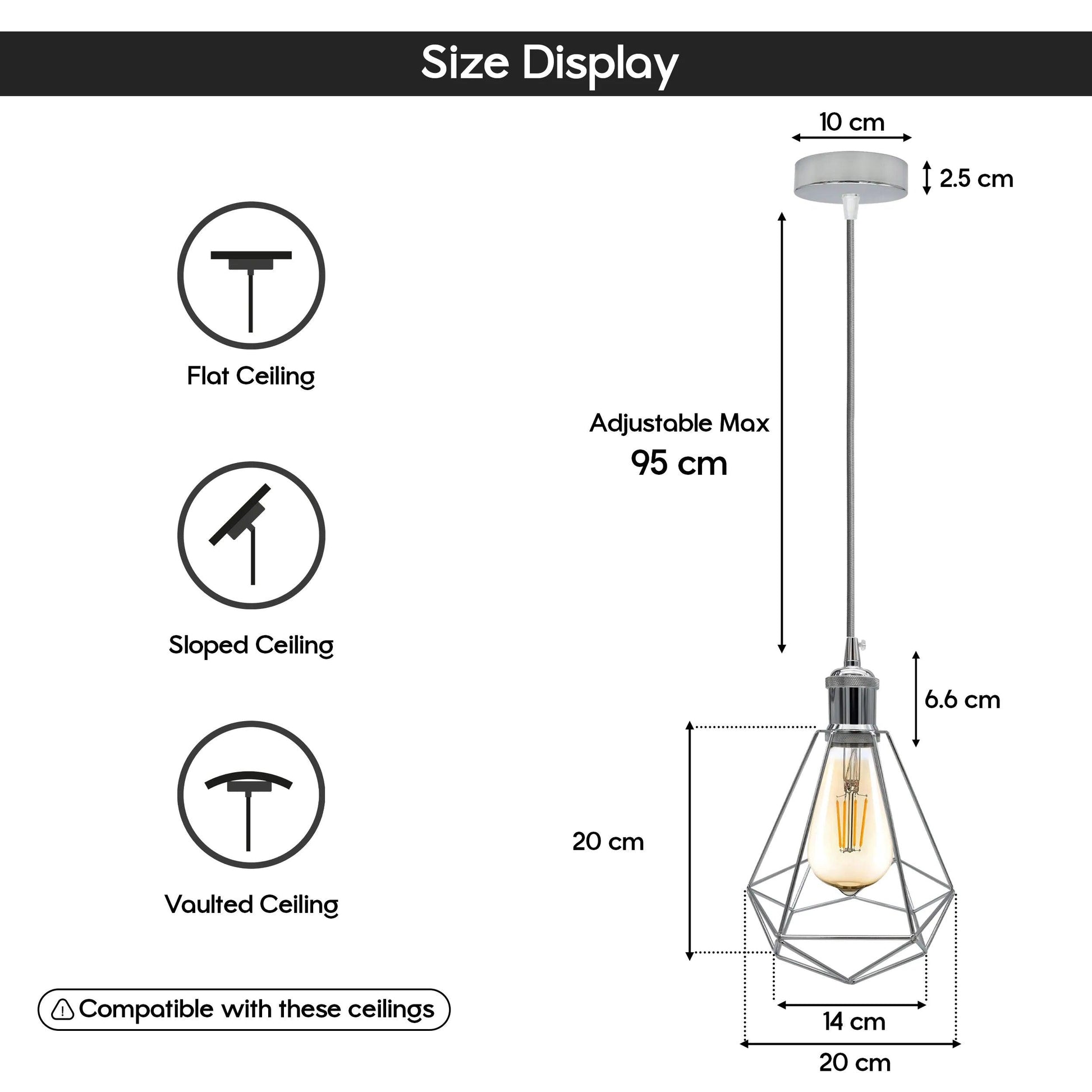 Single Chrome E27 Ceiling Hanging Light Cage Shade Loft Metal Pendant Lamp~4188-8