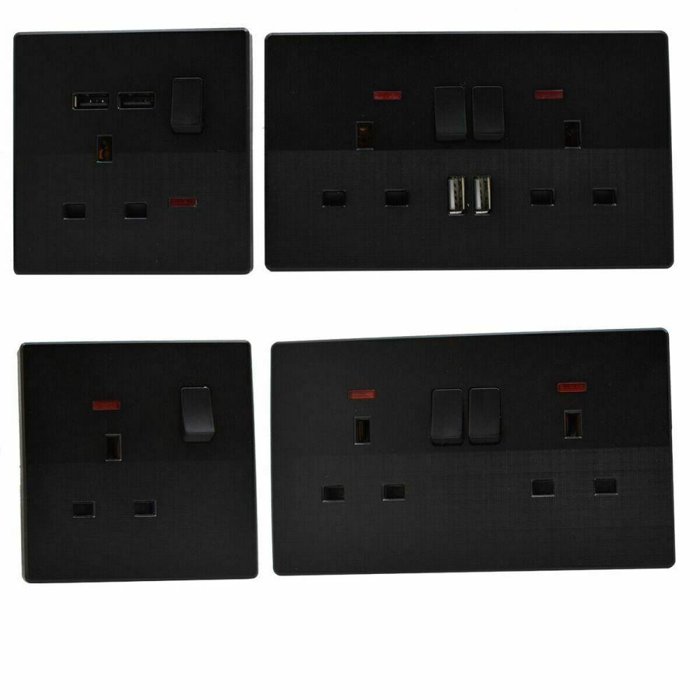 Single Double Screwless Black Light Switches & Socket Flatplate~2526-9