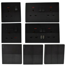 Single Double Screwless Black Light Switches & Socket Flatplate~2526-8