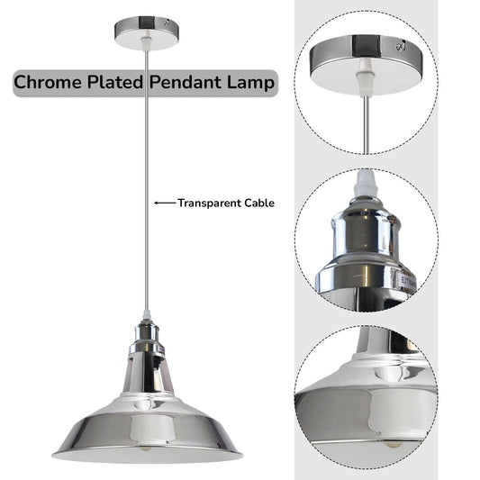 Single Pendant Light Metal Barn Slotted Chrome E27 Holder Fitting Hanging Light~4484-1