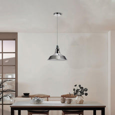 Single Pendant Light Metal Barn Slotted Chrome E27 Holder Fitting Hanging Light~4484-2