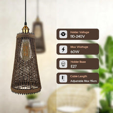 Single Rattan Ceiling Pendant Shade E27 95cm Cord Handmade Hanging Lights~4192-3