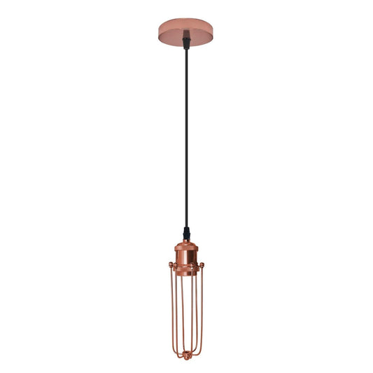 Single Rose Gold Ceiling E27 Pendant Light with Wire Cage,Hanging Lamp ~4176-0