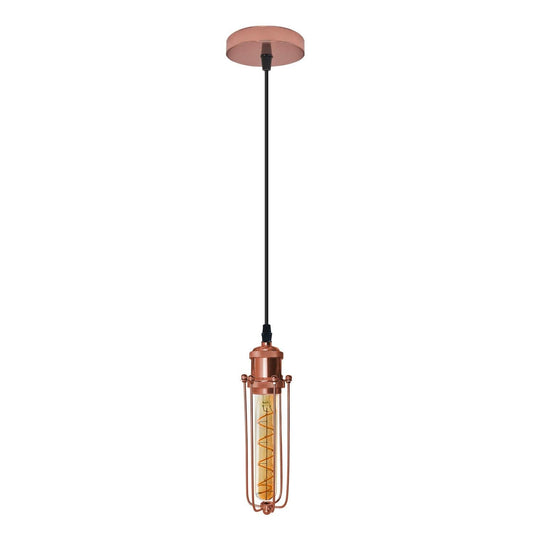 Single Rose Gold Ceiling E27 Pendant Light with Wire Cage,Hanging Lamp ~4176-1