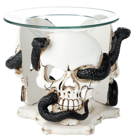 Skull and Serpent Resin Oil & Wax Burner with Glass Dish SK340-0