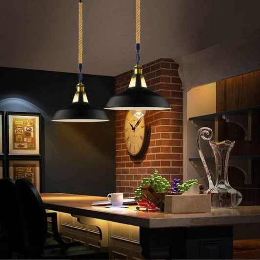 Slotted Shape Metal Ceiling Pendant Light Modern Hemp Hanging Retro Lamps~1653-0