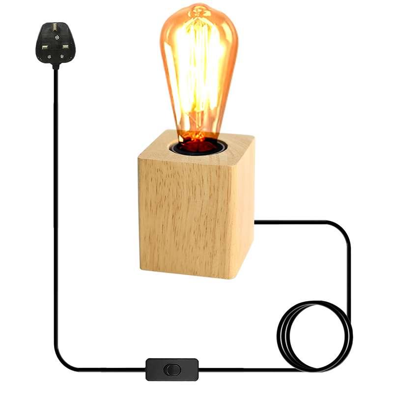 Solid Wood Table Lamp Base E27 220V Wooden 3 Pin Plug In Light with ON/OFF Switch~4557-0