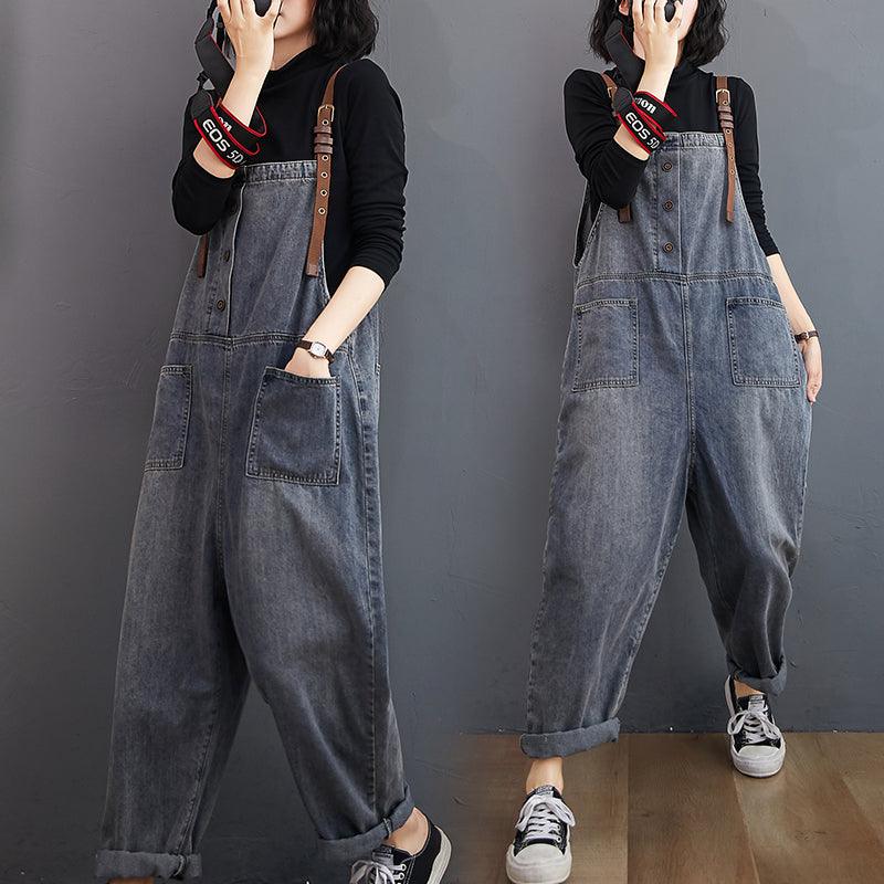 Spring Fashion Button Jeans Harem Jumpsuit - Puritific