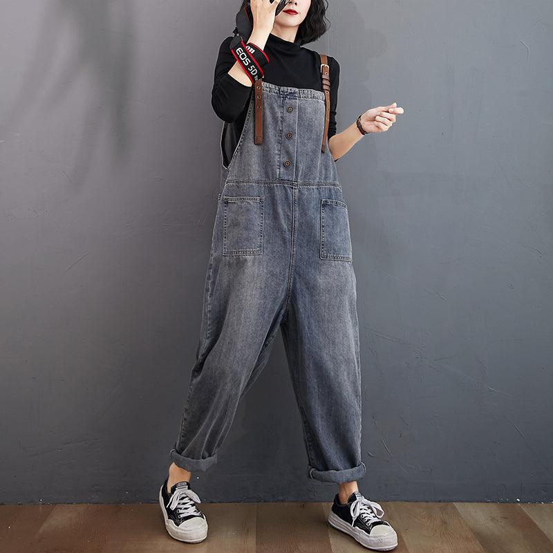 Spring Fashion Button Jeans Harem Jumpsuit - Puritific