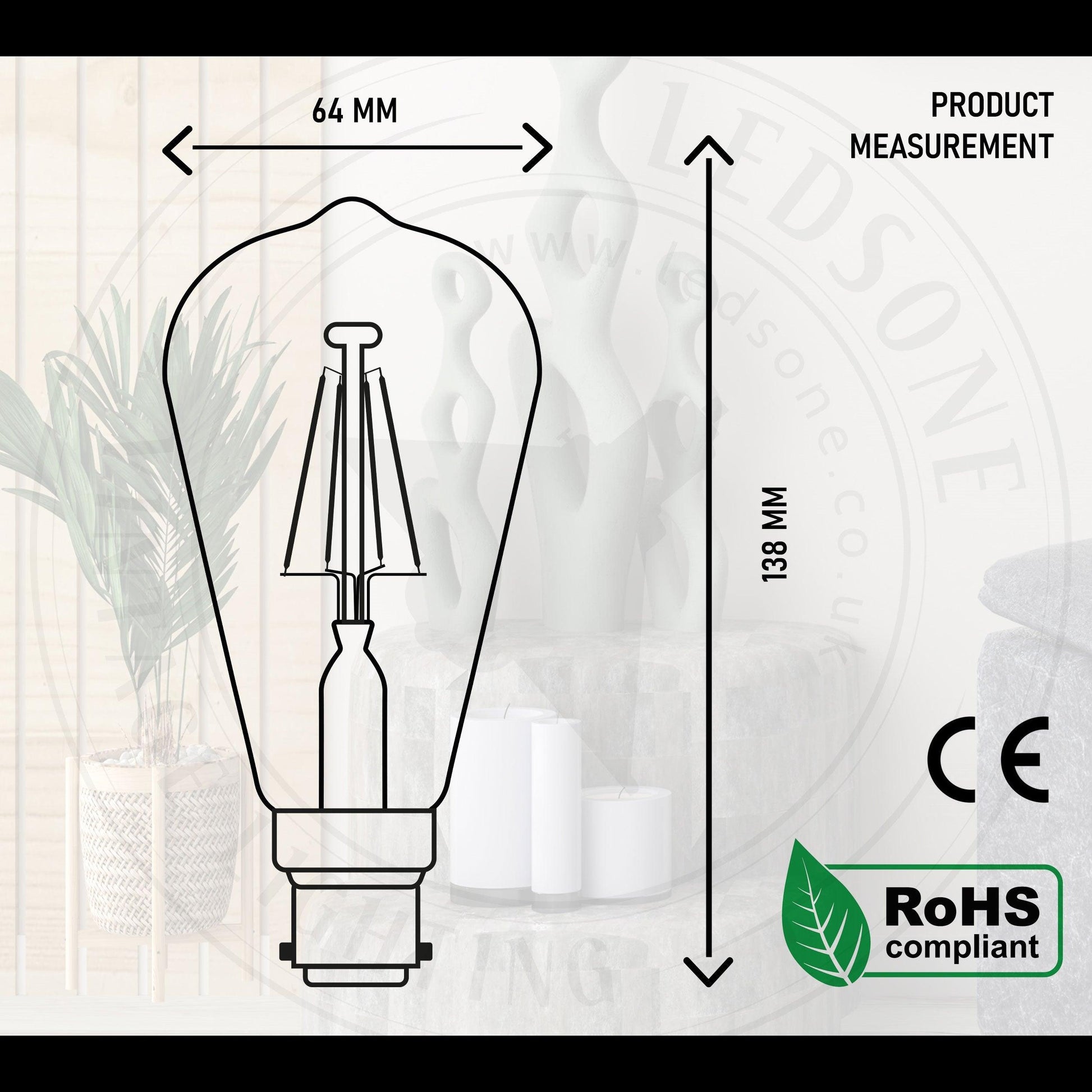 ST64 B22 4W Dimmable Retro Classic Filament LED Bulbs~3209-1