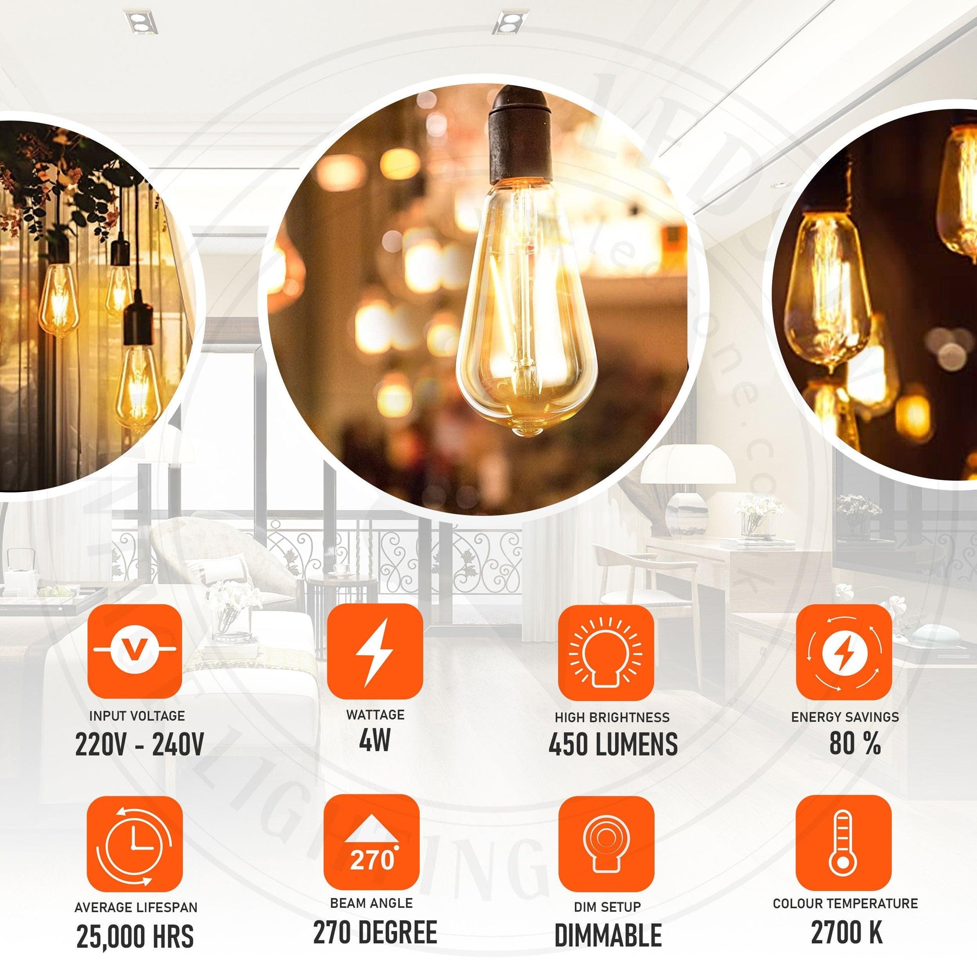 ST64 B22 4W Dimmable Retro Classic Filament LED Bulbs~3209-5