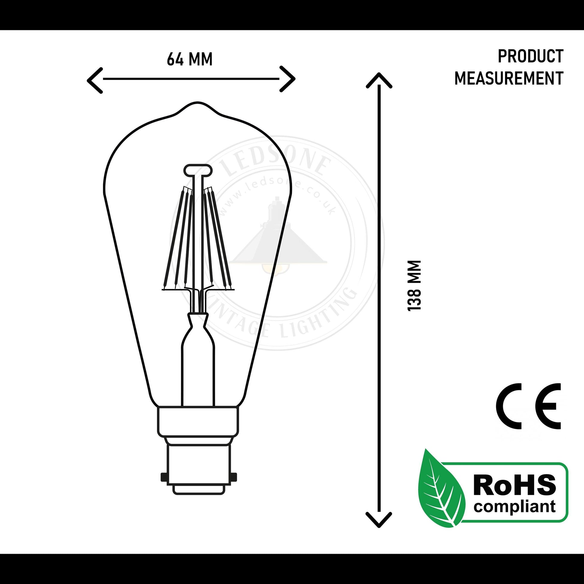 ST64 Bayonet 8W Dimmable Retro Classic LED Filament Bulbs~3208-1