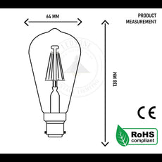 ST64 Bayonet 8W Dimmable Retro Classic LED Filament Bulbs~3208-1