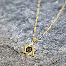 Star of David Necklace 24k Gold Inscribed Hebrew Shema Israel Pendant on Onyx - Puritific