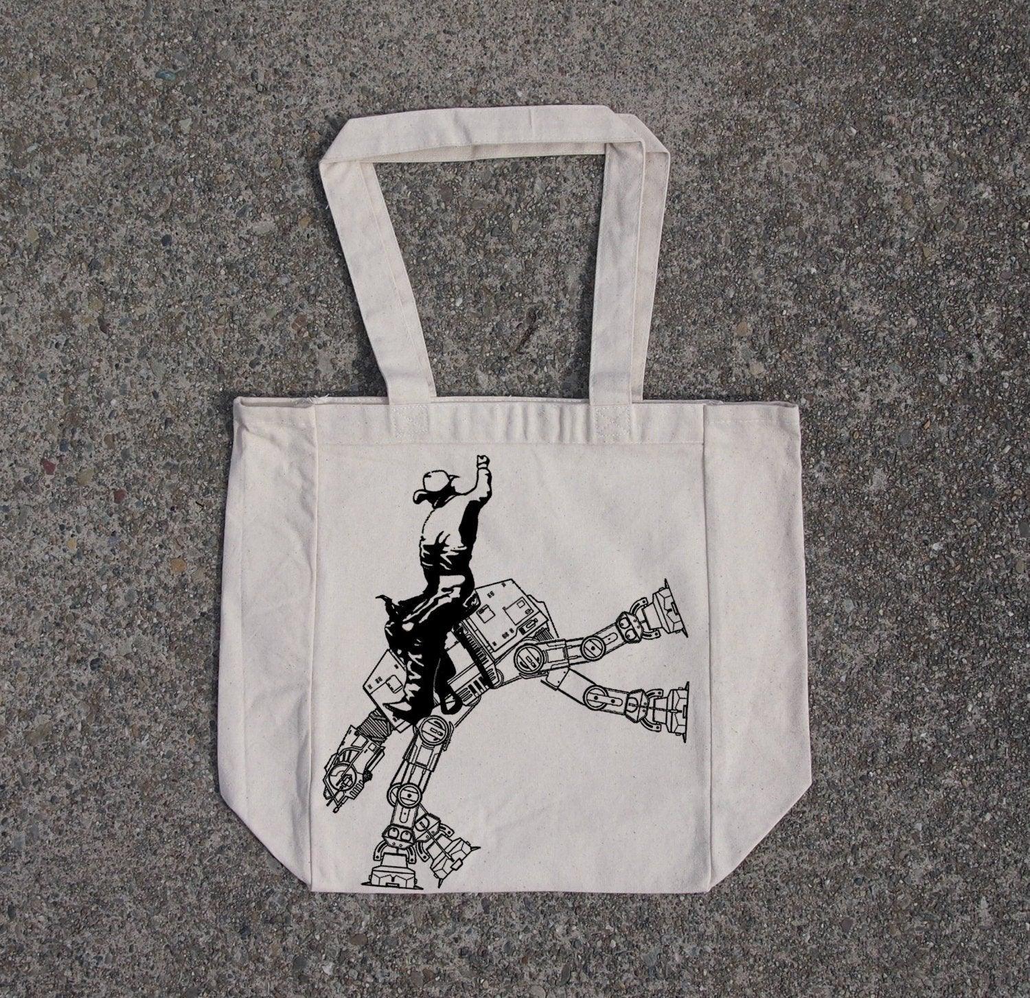 Star Wars AT AT rodeo- cotton canvas natural tote bag - Puritific