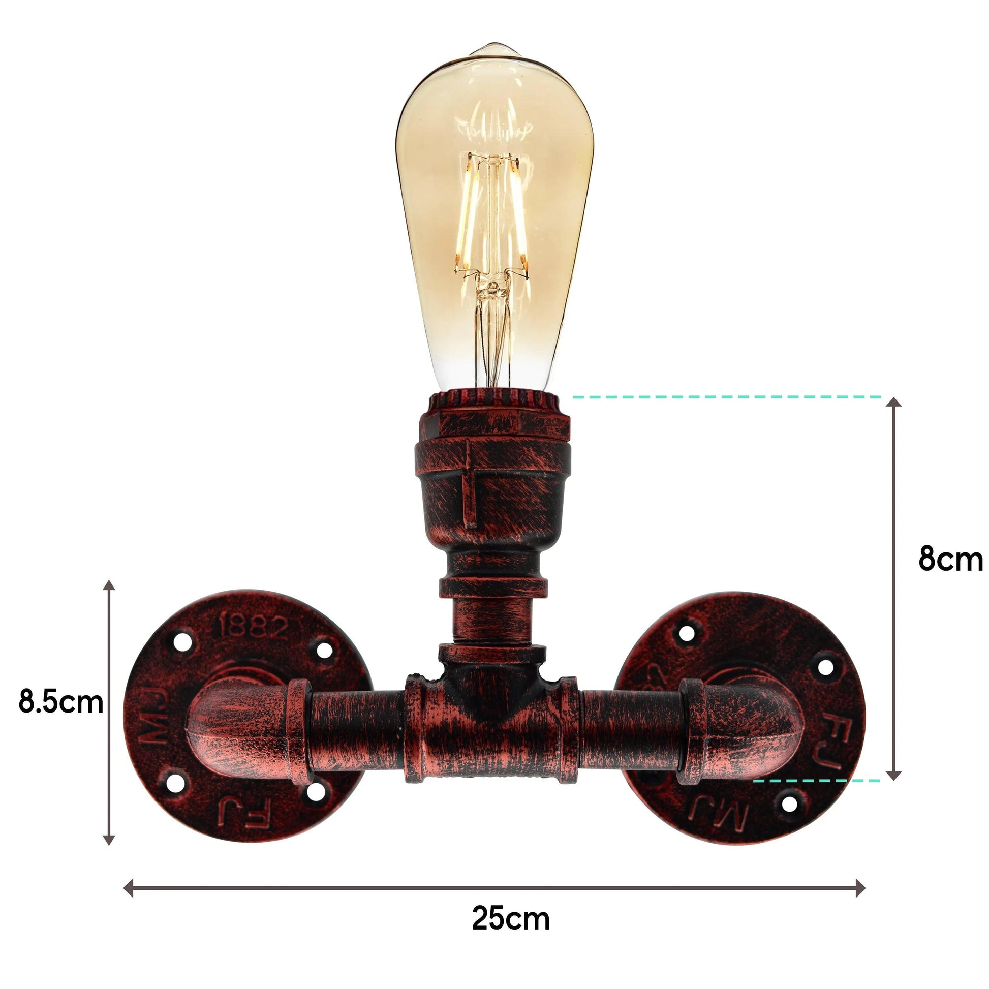 Steampunk Light E27 Rustic Red Retro Water Pipe Lamp Metal Wall Sconce ~4458-2