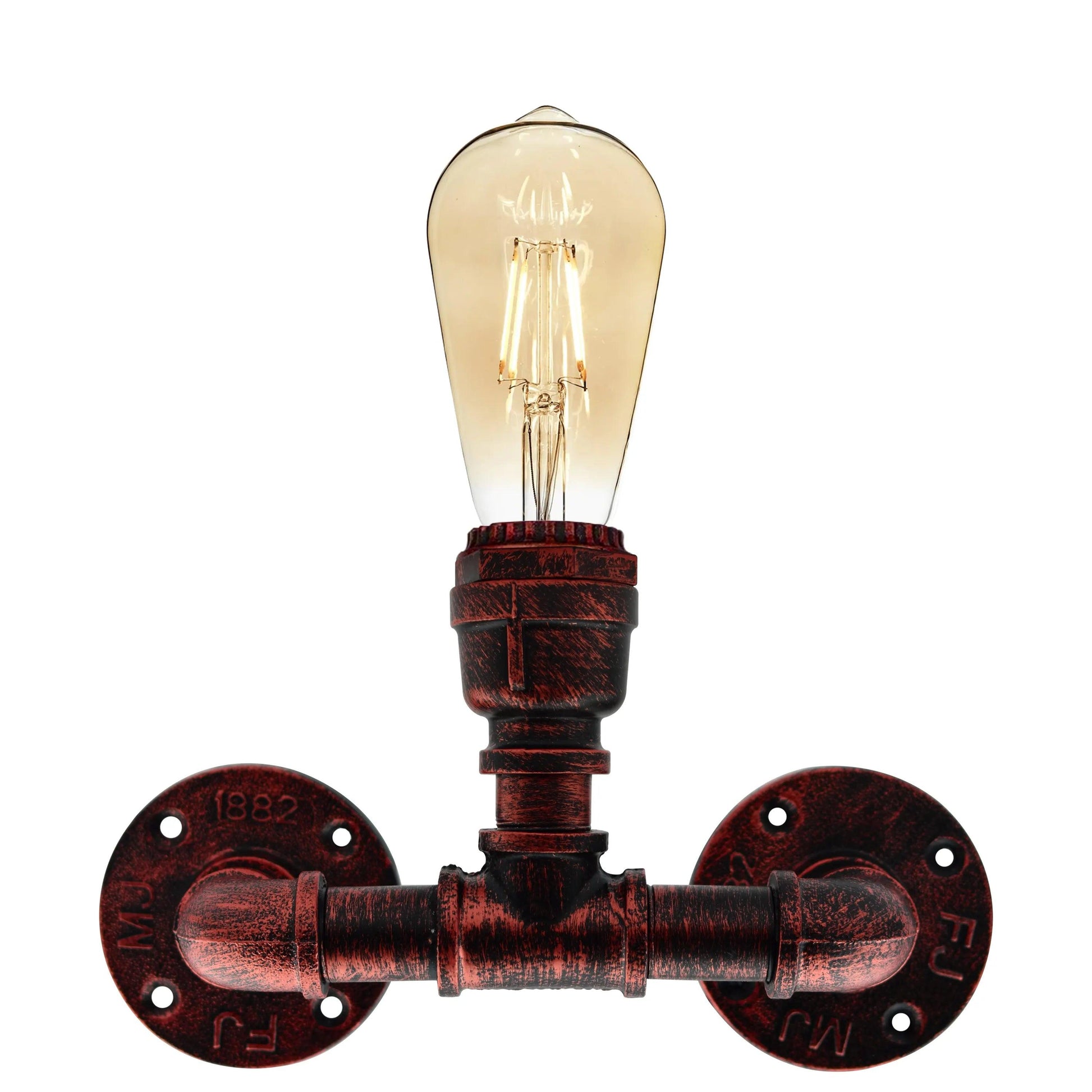 Steampunk Light E27 Rustic Red Retro Water Pipe Lamp Metal Wall Sconce ~4458-6