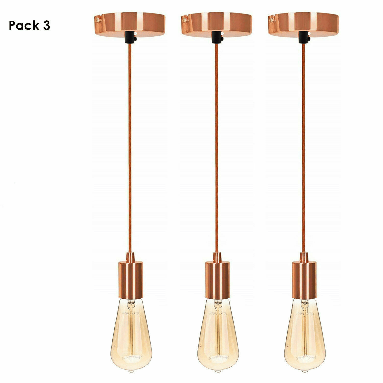 Suspended Ceiling Rose Braided Fabric Flex Rose Gold Pendant Lamp Holder Light Fitting Lighting~1252-5