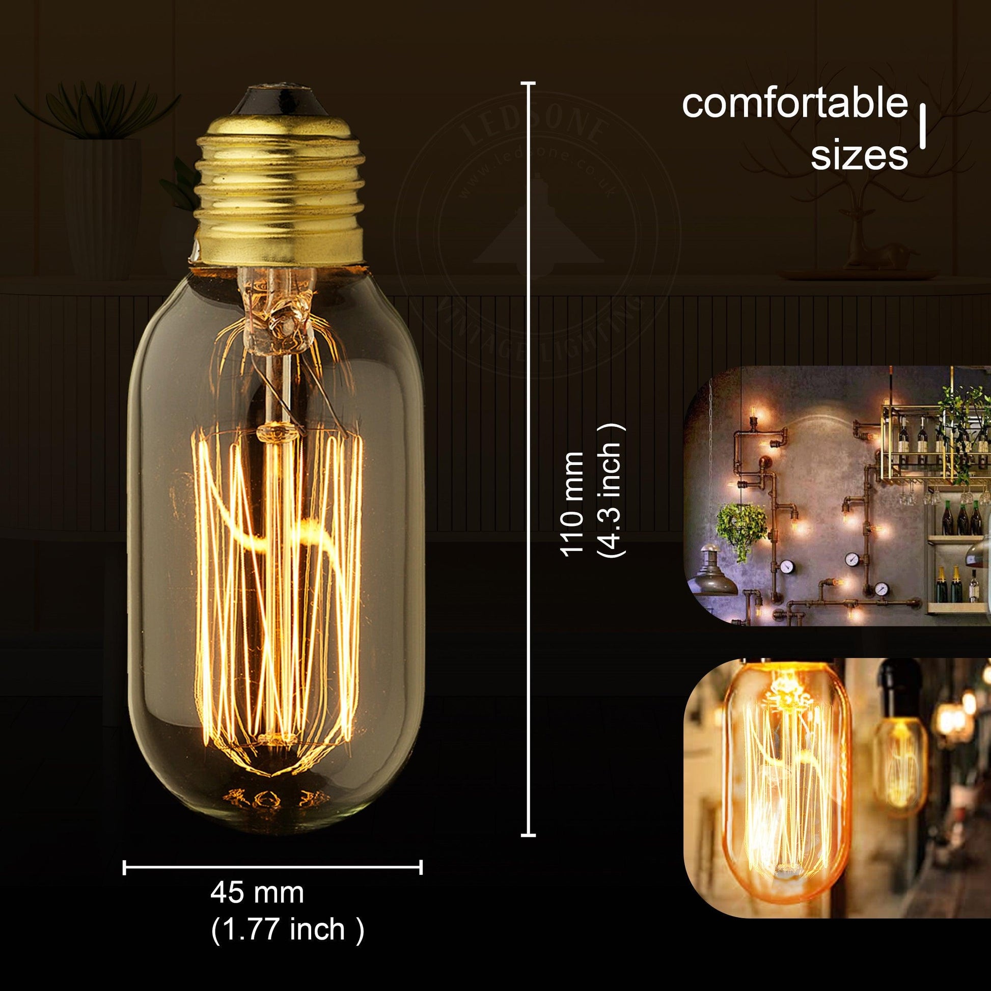 T45 E27 60W Dimmable Filament Dimmable Incandescent Bulb~3232-1